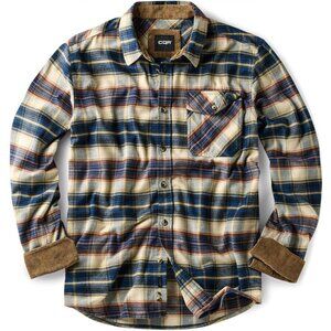 Mens Blue Cotton Flannel Shirt Long Sleeve Brushed Soft Casual Outdoor Plaid